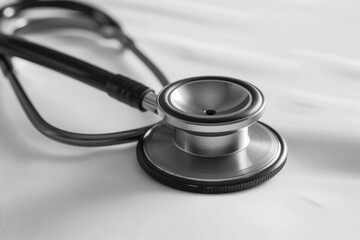 A close-up of a modern stethoscope on a clean, white background