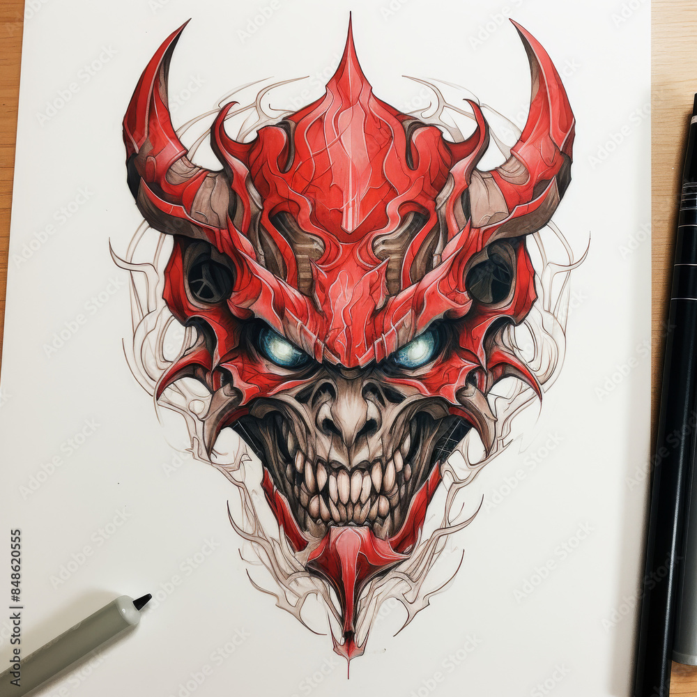 Wall mural Oni mask tattoo idea