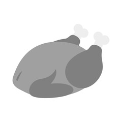 Roasted a whole turkey in grayscale. Traditional food to Thanksgiving dinner. Sticker, icon concept