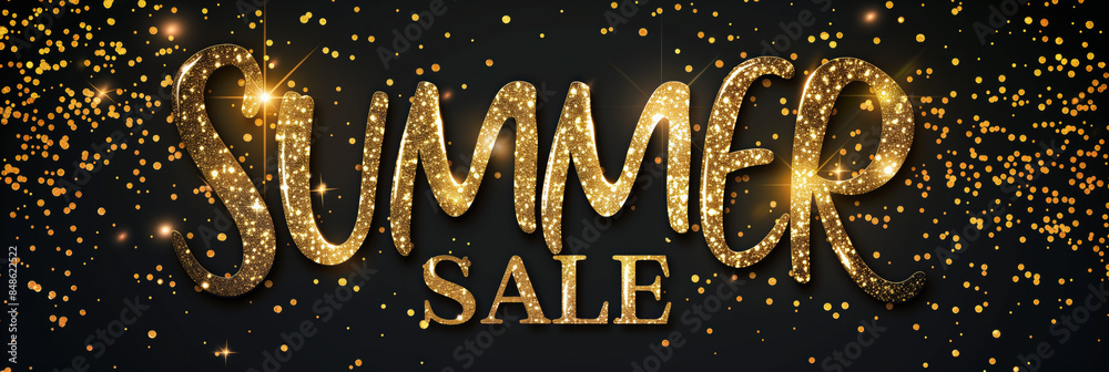 Wall mural elegant black and gold 'summer sale' banner with opulent luxury style - Wall murals