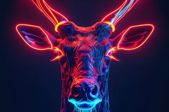 Luminous Neon-Lit Animal Icon:Vibrant Geometric Patterns and Retro Arcade Backdrop