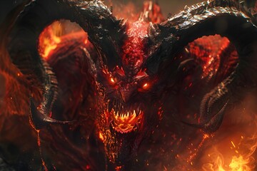 Monstrous Crimson Creature Unleashes Hellfire in Gothic Fantasy Cinematic Rendering