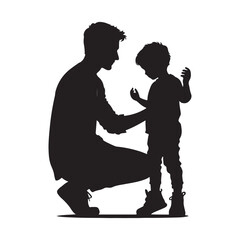 Silhouette of father and son. Vector isolated illustration