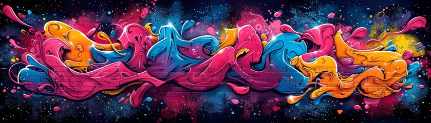 Abstract colorful background with vibrant pink, blue, and yellow paint splashes.