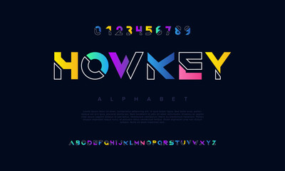Howkey creative geometric modern urban alphabet font. Digital abstract futuristic, fashion, sport, minimal technology typography. Simple numeric vector illustration