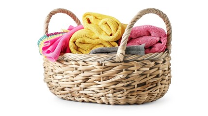 Obraz premium cleaning supplies in basket on white background