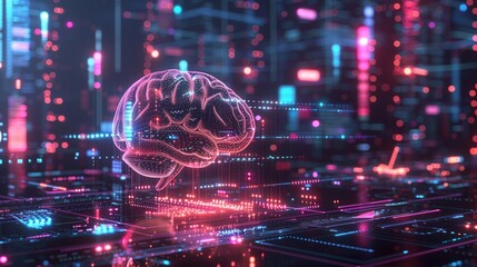 Obraz premium A futuristic AI brain analyzing SEO data and generating