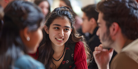 Fototapeta premium Engaging Conversation Among Friends Young People Socializing and Smiling