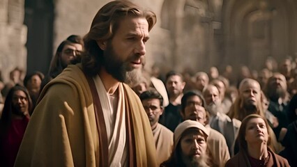 Man Preaching to a Crowd in Ancient Temple Generative AI