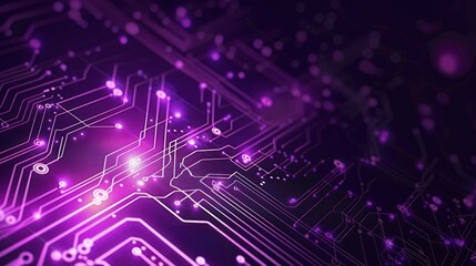Abstract Electronic Circuitry with Glowing Purple Lines