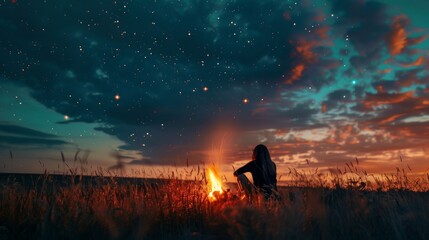 Fototapeta premium Nighttime adventures bonfires, stargazing, road trips, festivals, and outdoor relaxation