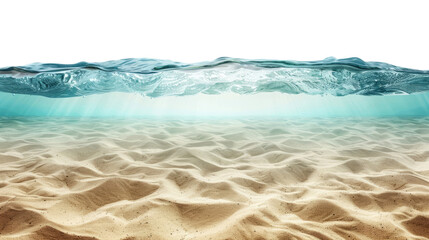 Blue water surface with sandy ocean bottom, isolated on transparent background
