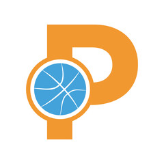 Initial Basketball Logo combine with letter P vector template