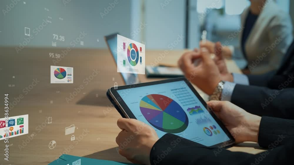 Poster business people using tablets and statistical data concept