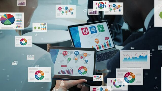 Multinational business people in a meeting and digital documets concept