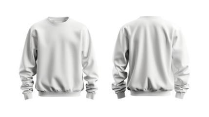 Set of white front and back view tee sweatshirt sweater