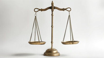 Vintage Brass Balance Scale on White Background Symbolizing Justice and Equality in Legal and Financial Contexts
