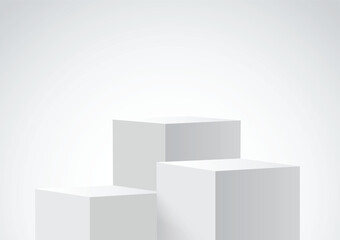 Three blank square podiums stand to show products on white background, Vector illustration.