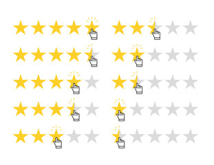 Product rating, customer review, rate us, with hand pointing stars and half star flat vector. Perfect for apps and websites