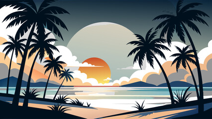 Obraz premium Palm trees and waves, capture the essence of a dream vacation. palm trees and waves, hinting at serene beach holidays.