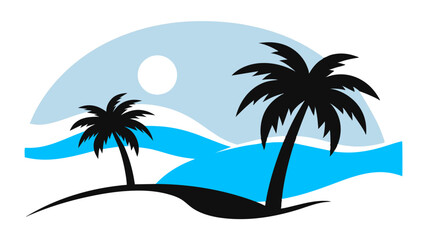 Obraz premium A tranquil ambiance that invokes feelings of both relaxation and excitement for adventure. palm trees and waves, perfect for vacation seekers.