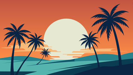 A tranquil ambiance that invokes feelings of both relaxation and excitement for adventure. palm trees and waves, perfect for vacation seekers.