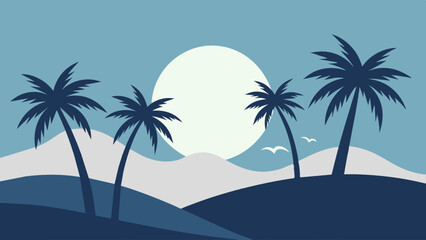 A tranquil ambiance that invokes feelings of both relaxation and excitement for adventure. palm trees and waves, perfect for vacation seekers.