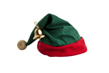 Green and Red Elf Hat with Gold Bell