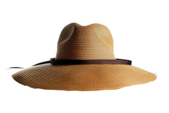 Straw hat with brown ribbon