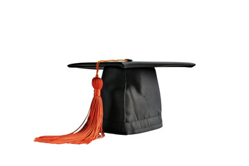 Black Graduation Cap with Orange Tassel