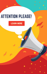 Flat Design Illustration of Megaphone Horn Speaker for Attention Announcement with Fluid Liquid Background