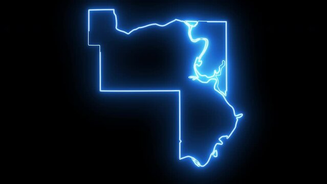 Muskogee map in oklahoma with blue glowing neon effect