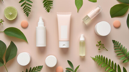 Clean Skincare product packaging flat lay