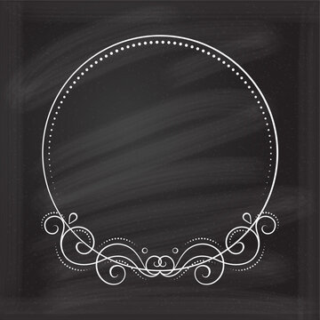 Floral decorative frame on a chalkboard background. Monogram, wedding invitation or greeting card template. 