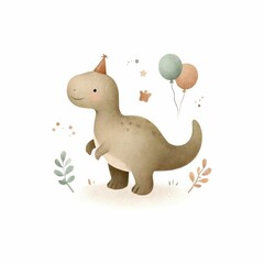 Fototapeta premium dinosaur and baby shower element. earth tone color, watercolor illustration, Perfect for nursery art, simple clipart, single object, white color background.