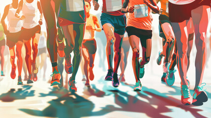 Marathon poster Running group Colorful Illustration, Run For Healthy Life Concept. Generative Ai