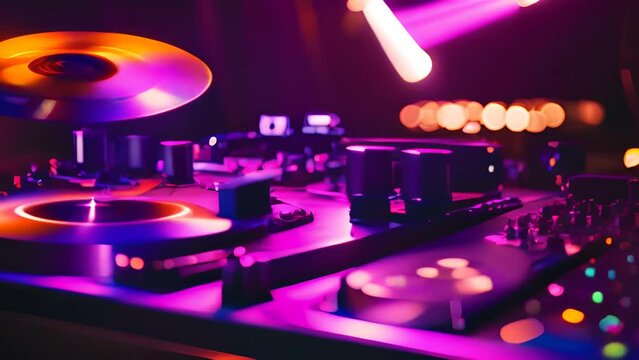 Close Up of Turntable in a Nightclub Generative AI