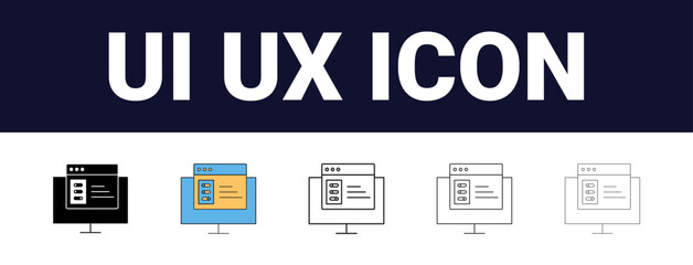 Different style Set of UI UX concept icons. Interface ui, ux web icons in line style. user interface, ux design, ui elements, web icons, line style icons, user experience, flat design, minimal icons,