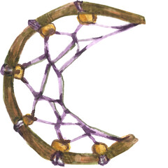 Dreamcatcher watercolor illustration on transparent background.
