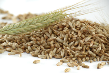 Closeup of rye grains for natural food and agriculture background