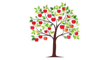 Colorful illustration of an apple tree filled with red apples and green leaves, representing nature and agriculture, perfect for educational purposes. , transparent