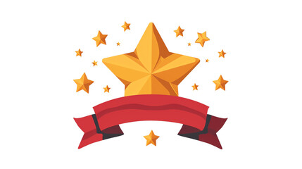 Gold star with ribbon and surrounding stars. Perfect for celebrating achievement, excellence, or quality recognition in design, posters, and more. ,white, transparent, background 
