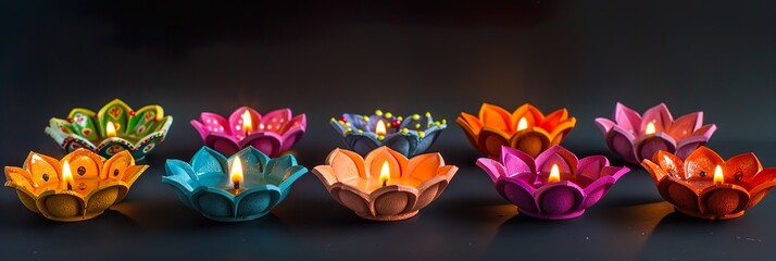 Naklejka premium Diwali Festival Celebration with Traditional Diyas and Colorful Rangoli Patterns, Creating a Warm and Festive Atmosphere Filled with Light and Vibrant Colors