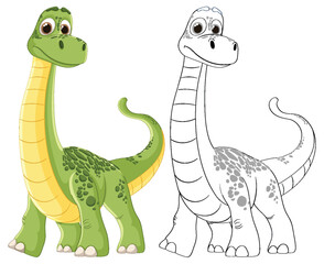 Colorful and outlined dinosaur characters together