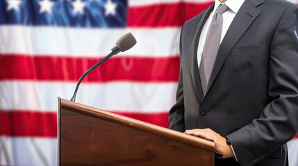 Simple Image Representing an Election with Candidate's Photo and Podium on Light Background