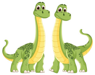 Two cute green dinosaurs standing together