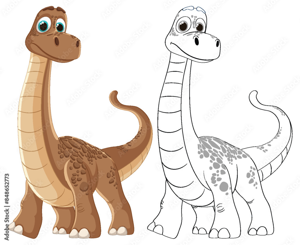 Sticker colorful and outlined dinosaur characters together