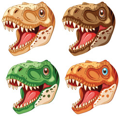 Naklejka premium Four vibrant dinosaur heads with open mouths