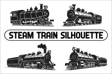 
Old Steam locomotive set. vintage train vector Bundle illustration. silhouette of the old train. vintage steam locomotive Bundle.