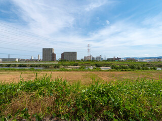 大阪市内を流れる大和川沿いの街並み